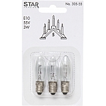 Запасные лампочки 3 штуки для рождественской горки пятисвечник, напр. 55V, мощность 3W, цоколь Е10, арт. 305-55