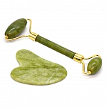 Нефритовый ролик для лица массажный . Массажер для лица. Набор с скребком гуаша